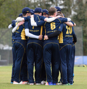 1st XI Cranleigh School cricket team in a huddle, 2016